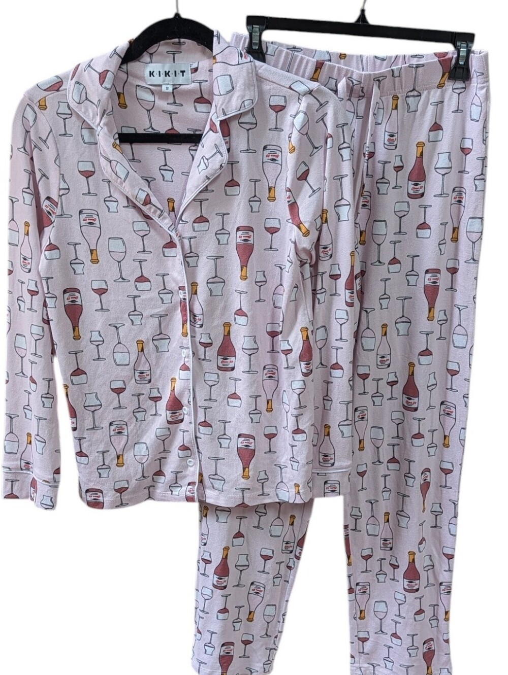 Kikit, Pink, Wine Themed Long Sleeve/Pants Pajama Set. Small